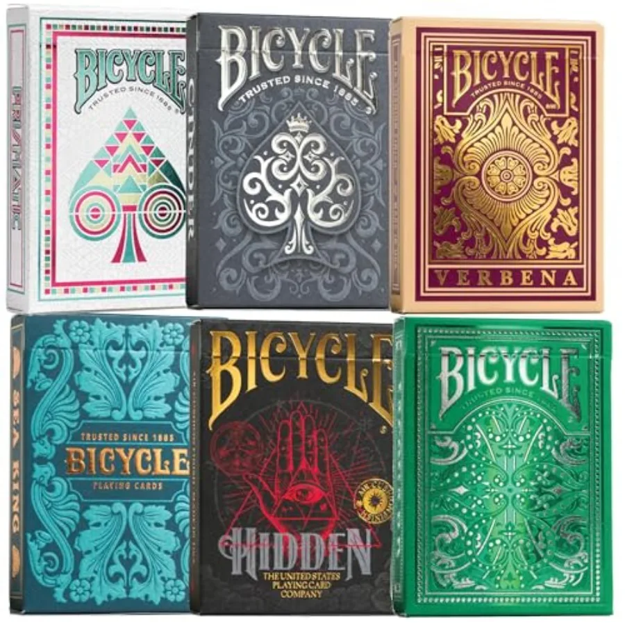 Bicycle Collector's Edition: 6-Deck Bundle Featuring Jacquard Sea King Hidden Cinder Verbena and Cold Foil Prismatic Decks
Bicycle Collector's Edition: 6-Deck Bundle Featuring Jacquard Sea King Hidden Cinder Verbena and Cold Foil Prismatic Decks