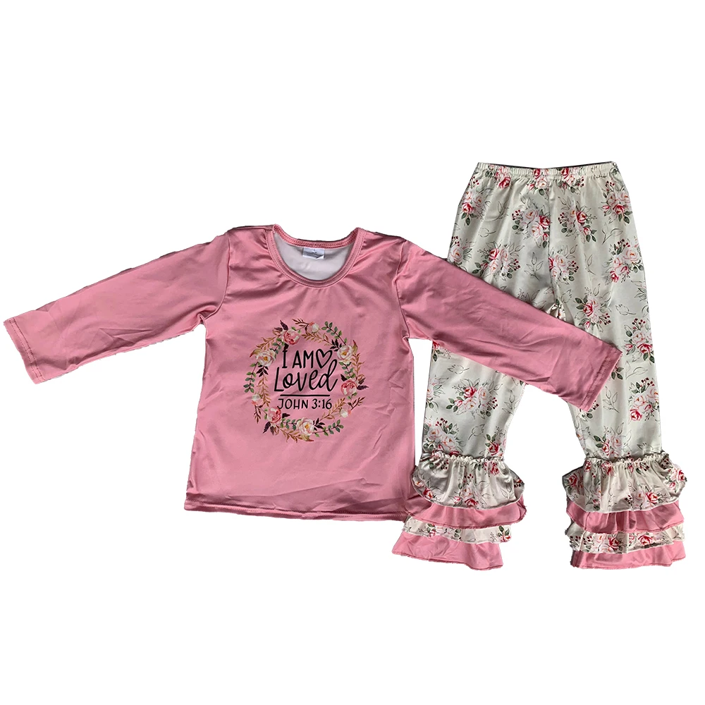 Boutique pink loved letter Valentine's outfits flower ruffles long pants little girls clothing sets
Boutique pink loved letter Valentine's outfits flower ruffles long pants little girls clothing sets