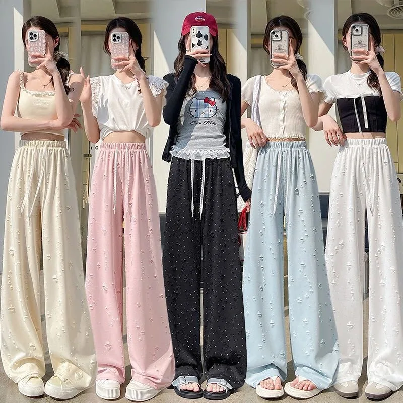 Casual Pants with Holes for Women's Summer 2026 New High Waisted Ice Silk Wide Leg Pants Loose Floor Length Straight Leg Pants
Casual Pants with Holes for Women's Summer 2026 New High Waisted Ice Silk Wide Leg Pants Loose Floor Length Straight Leg Pants