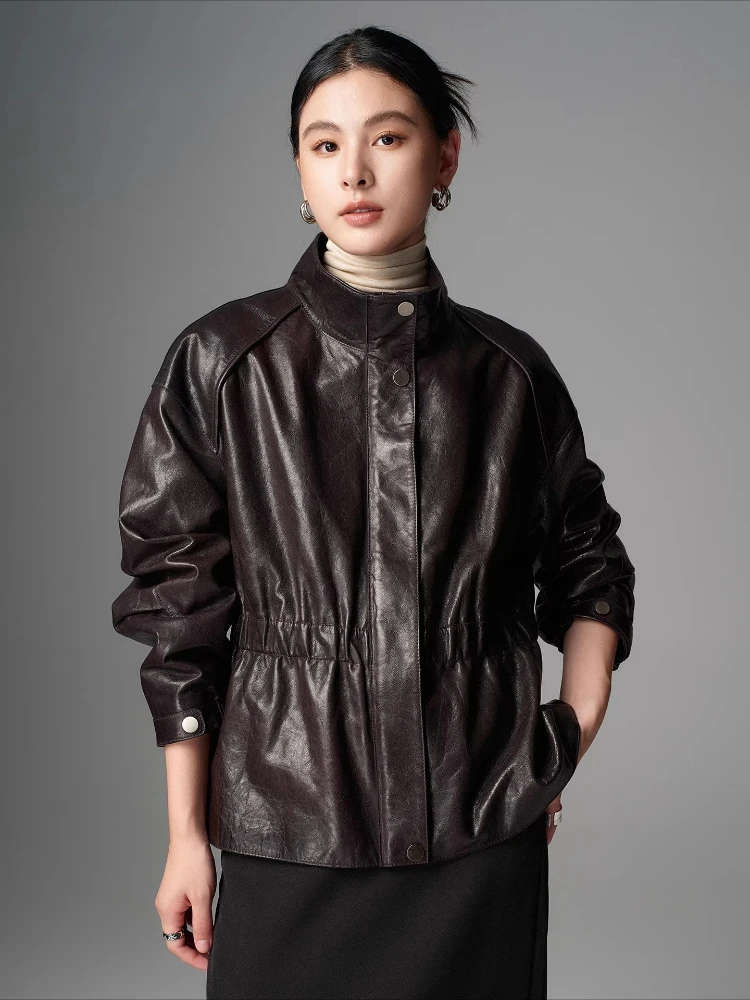 Vintage Short Genuine Leather Jackets for Women Spring Autumn High-end Simple Stand Collar Oil Wax Real Goatskin Leather Coat
Vintage Short Genuine Leather Jackets for Women Spring Autumn High-end Simple Stand Collar Oil Wax Real Goatskin Leather Coat