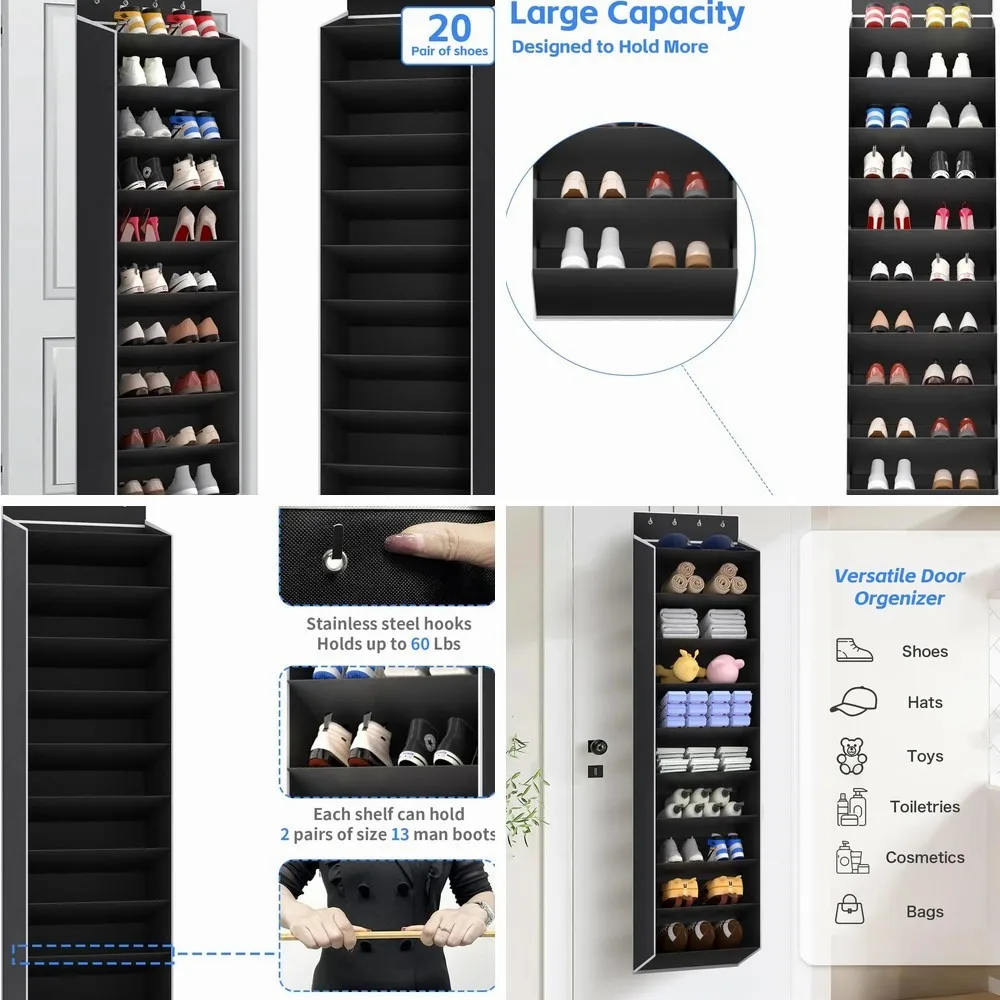 10-Tier Over Door Shoe Organizer, Hanging Shoe Rack with Deep Pockets for Storage, Space-Saving Door Solution
10-Tier Over Door Shoe Organizer, Hanging Shoe Rack with Deep Pockets for Storage, Space-Saving Door Solution