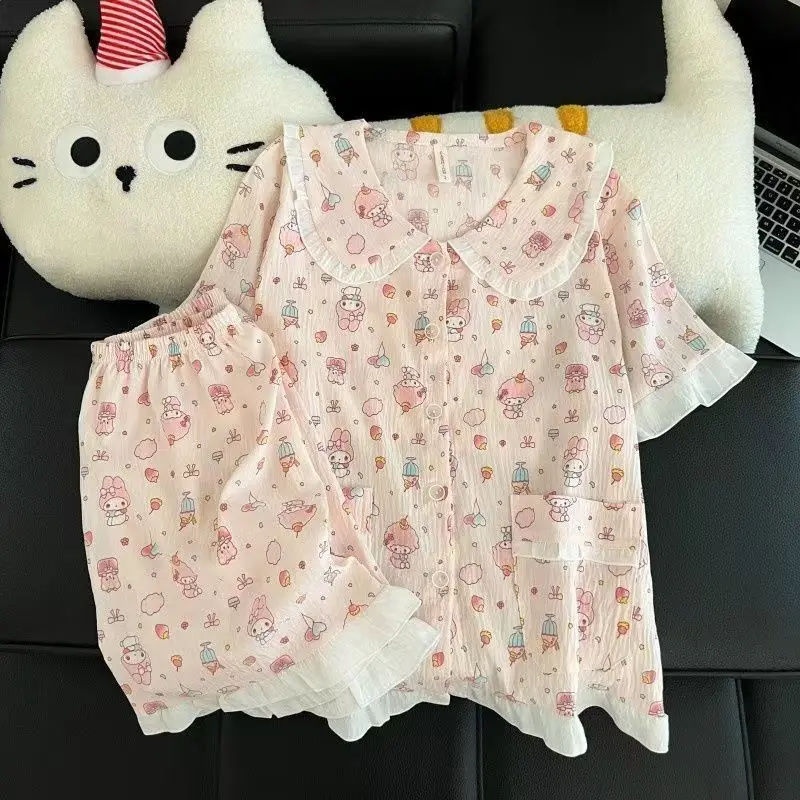 2Pcs My Melody Girl's Pajama Set Sanrio Anime Fashion Japanese Lace Sweet Short Sleeve Casual Summer Woman Pjs Student Homewear
2Pcs My Melody Girl's Pajama Set Sanrio Anime Fashion Japanese Lace Sweet Short Sleeve Casual Summer Woman Pjs Student Homewear
