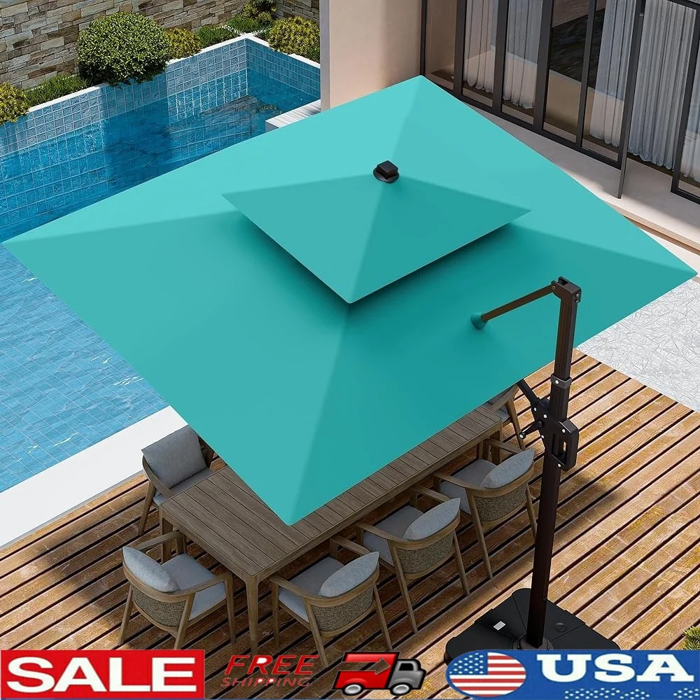 9'x12' Cantilever Patio Umbrella with Base Double Top Rectangular Outdoor Umbrella 360° Rotation 7 Level Tilt Waterproof UV
9'x12' Cantilever Patio Umbrella with Base Double Top Rectangular Outdoor Umbrella 360° Rotation 7 Level Tilt Waterproof UV