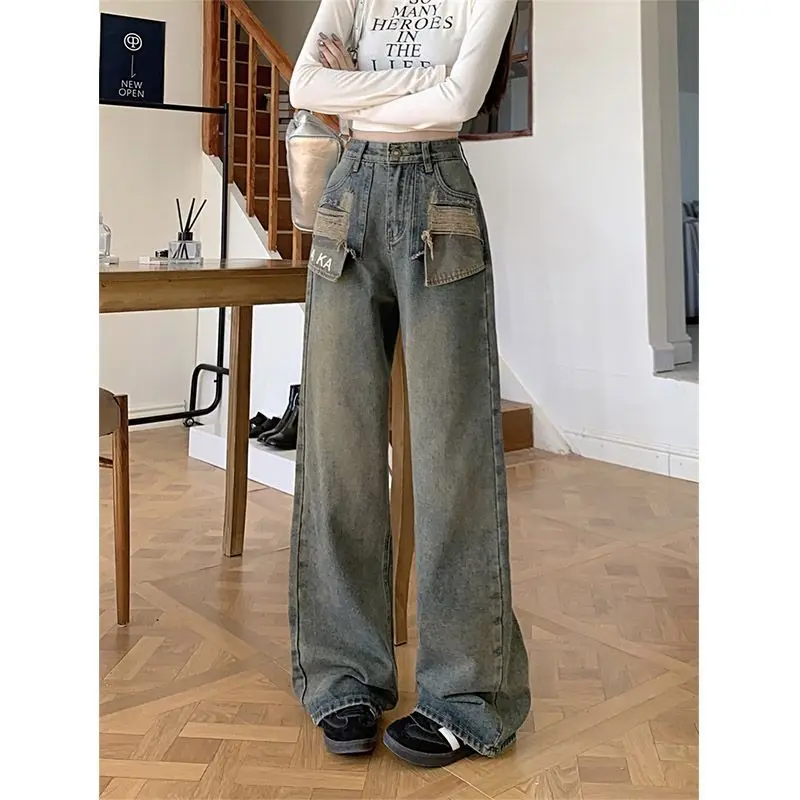 High Waist Wide Leg American Retro Straight Jeans Women's Spring Autumn ket Design Loose Fit Floor Length Denim Pants
High Waist Wide Leg American Retro Straight Jeans Women's Spring Autumn ket Design Loose Fit Floor Length Denim Pants