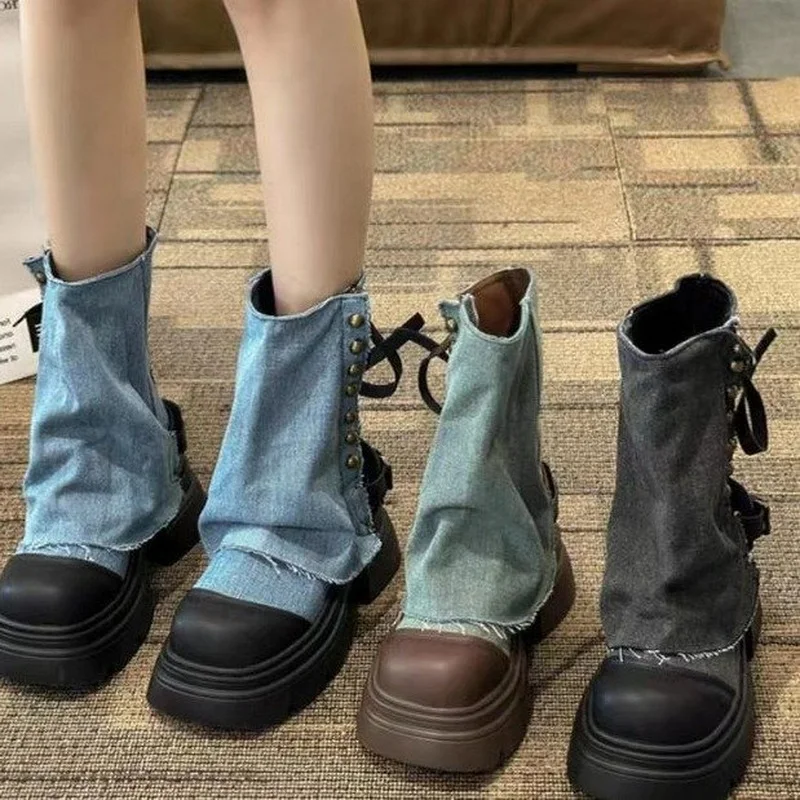 Summer Women & Girls Denim Boots Fashion Thick soles Increase Thick Heels Casual Female Shoes Size 35-40
Summer Women & Girls Denim Boots Fashion Thick soles Increase Thick Heels Casual Female Shoes Size 35-40