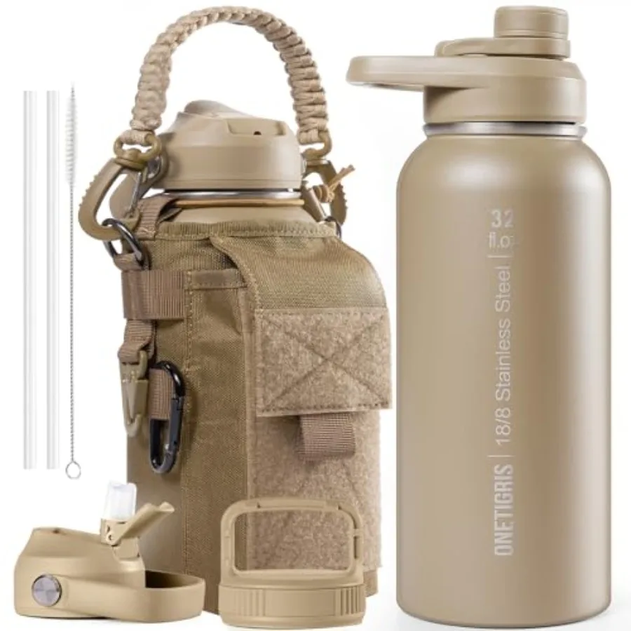 32 oz Insulated Water Bottle with Straw - Tactical Stainl Steel Water Jug, Leakproof Wide Mouth Sport bottle with 3 Lids and Sl
32 oz Insulated Water Bottle with Straw - Tactical Stainl Steel Water Jug, Leakproof Wide Mouth Sport bottle with 3 Lids and Sl