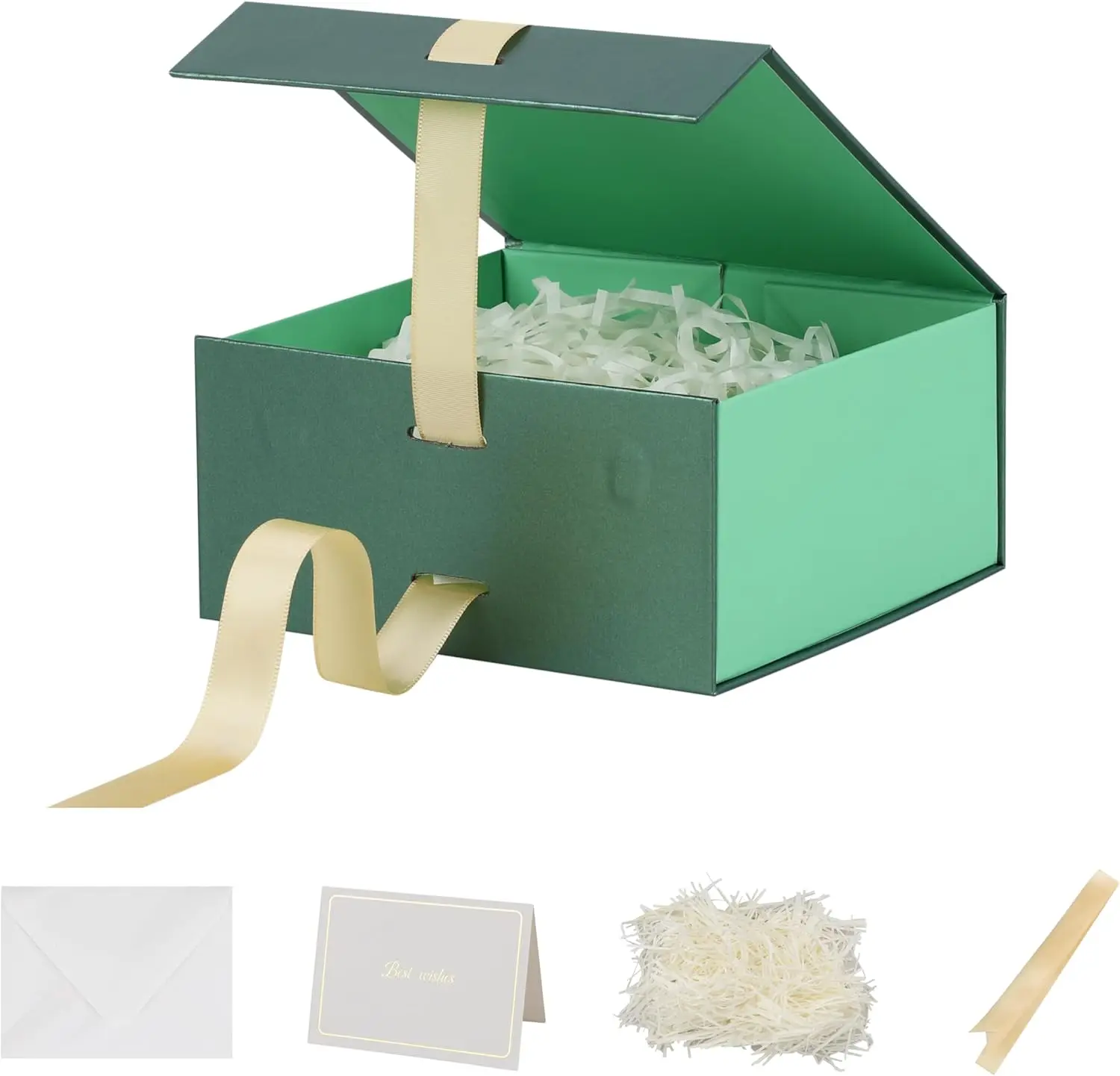Green Gift Box with Ribbon - 1 Pack, 6x6x3 Inch Small Luxury Gift Box with Lid, Magnetic Closure, Rectangle, Collapsible, Includ
Green Gift Box with Ribbon - 1 Pack, 6x6x3 Inch Small Luxury Gift Box with Lid, Magnetic Closure, Rectangle, Collapsible, Includ
