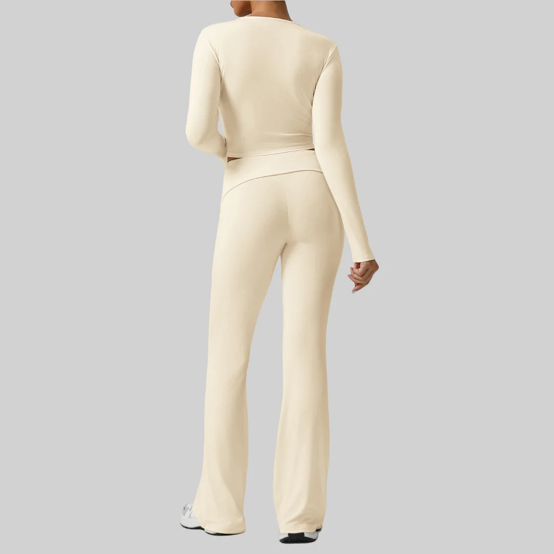 Yoga Set Sports Fitness Peach Hip Threaded V-Neck Flared Pants Long Sleeve Slim Outdoor Running Workout Clothes Gym Tracksuit
Yoga Set Sports Fitness Peach Hip Threaded V-Neck Flared Pants Long Sleeve Slim Outdoor Running Workout Clothes Gym Tracksuit