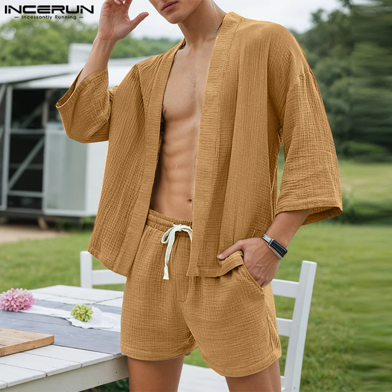 INCERUN Мужские комплекты Однотонный винтажный кардиган с открытой строчкой и шорты с рукавами 3/4, комплекты из двух предметов, уличная одежда, свободные мужские повседневные костюмы
INCERUN Мужские комплекты Однотонный винтажный кардиган с открытой строчкой и шорты с рукавами 3/4, комплекты из двух предметов, уличная одежда, свободные мужские повседневные костюмы