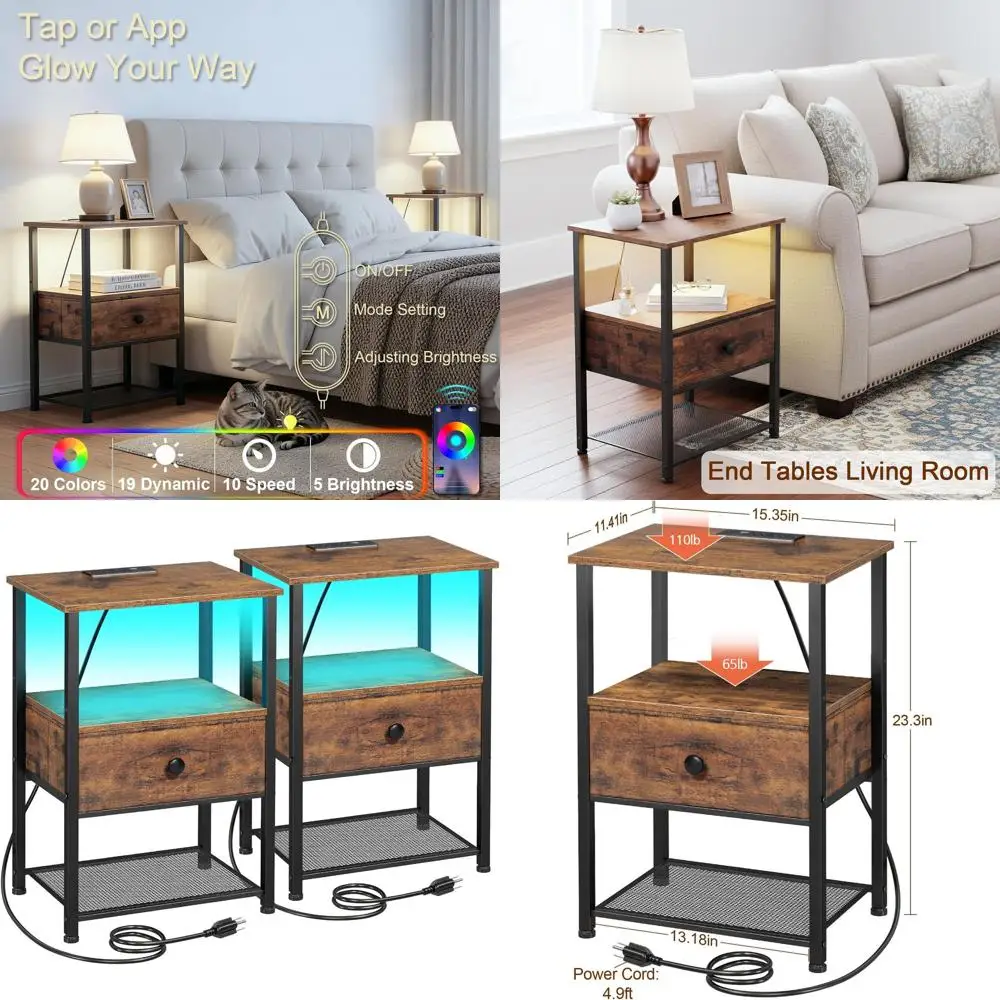 Прикроватная тумбочка в деревенском стиле, коричневая, со светодиодной подсветкой, зарядной станцией и полкой для хранения, для небольших помещений: гостиной или спальни
Прикроватная тумбочка в деревенском стиле, коричневая, со светодиодной подсветкой, зарядной станцией и полкой для хранения, для небольших помещений: гостиной или спальни