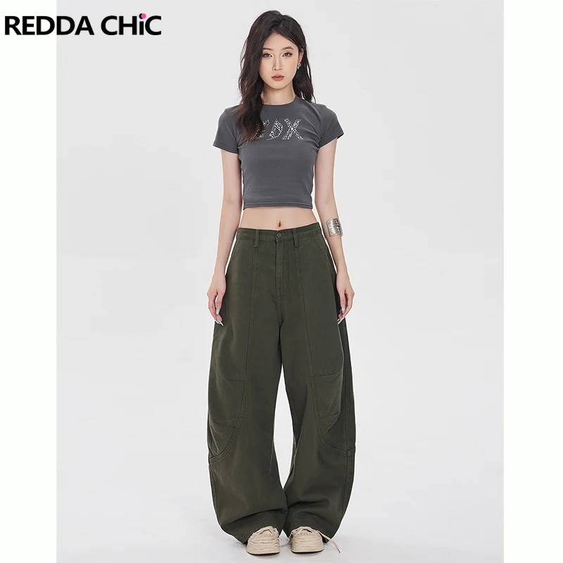 ReddaChic Vintage Military Green Barrel Jeans Pants for Women Summer Streetwear Loose Fit Oversized Denim Workwear Trousers
ReddaChic Vintage Military Green Barrel Jeans Pants for Women Summer Streetwear Loose Fit Oversized Denim Workwear Trousers
