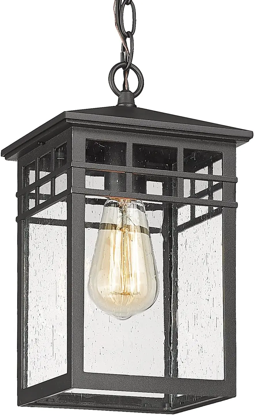 Black Outdoor Pendant Light with Seeded Glass for Porch, Patio, Garage
Black Outdoor Pendant Light with Seeded Glass for Porch, Patio, Garage