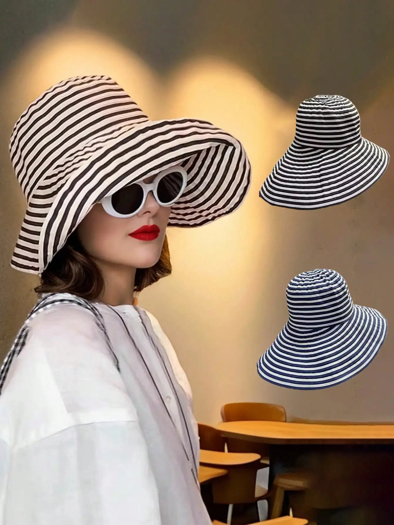 Vintage Striped Wide Brim Bucket Hat For Women, Foldable Versatile Casual Sun Protection Hat For Outdoor, All Season
Vintage Striped Wide Brim Bucket Hat For Women, Foldable Versatile Casual Sun Protection Hat For Outdoor, All Season