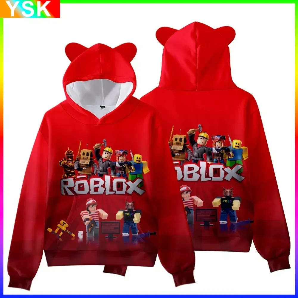 Детская толстовка ROBLOX с капюшоном с кошачьими ушками и цифровым принтом, Детская толстовка из хлопка, подарок на день рождения для девочек и мальчиков
Детская толстовка ROBLOX с капюшоном с кошачьими ушками и цифровым принтом, Детская толстовка из хлопка, подарок на день рождения для девочек и мальчиков