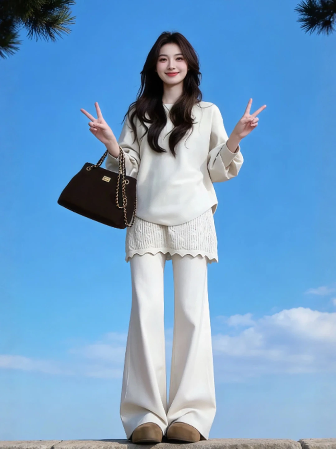 Уникальный вязаный свитер и повседневные брюки — комплект из двух предметов. Уютный, теплый, средней плотности, для женщин.
Уникальный вязаный свитер и повседневные брюки — комплект из двух предметов. Уютный, теплый, средней плотности, для женщин.