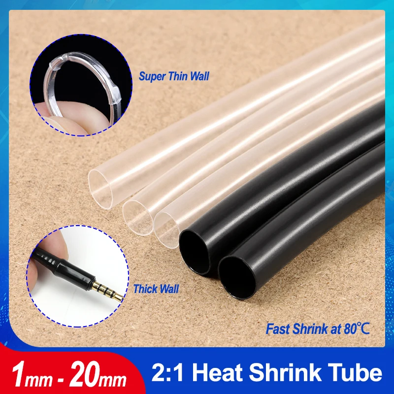 1~50m Clear Super Thin/ Black Thick Wall Heat Shrink Tube Dia. 1~ 20mm Shrinkable Earphone Wire Audio Cable Repair Sleeve Wrap
1~50m Clear Super Thin/ Black Thick Wall Heat Shrink Tube Dia. 1~ 20mm Shrinkable Earphone Wire Audio Cable Repair Sleeve Wrap