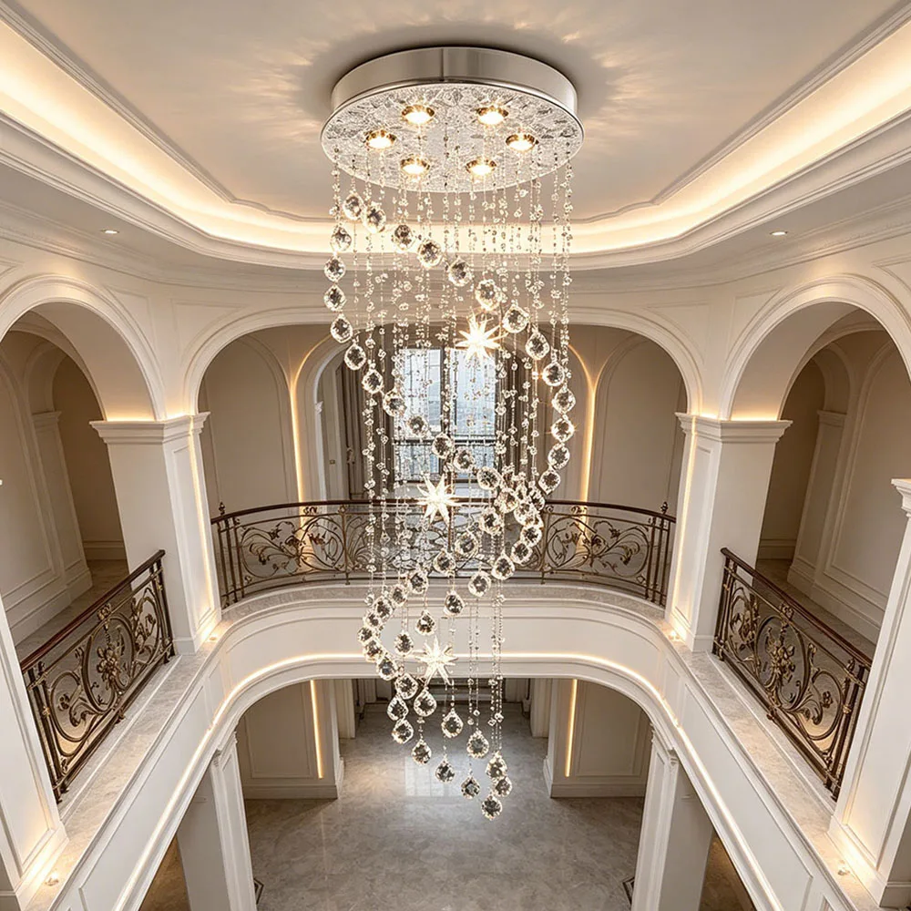 Luxury Spiral K9 Crystal Pendant Light Long Star Crystal Chandelier For Duplex Stairwell Villa Entrance Indoor LED Lighting
Luxury Spiral K9 Crystal Pendant Light Long Star Crystal Chandelier For Duplex Stairwell Villa Entrance Indoor LED Lighting
