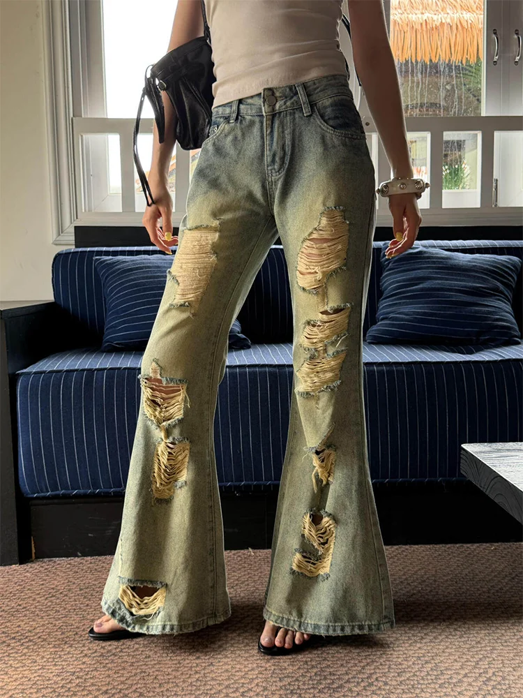 Retro American Style Distressed Denim Jeans Women's Summer New Design Slimming Flared Pants Large Size Low Waist Jeans
Retro American Style Distressed Denim Jeans Women's Summer New Design Slimming Flared Pants Large Size Low Waist Jeans