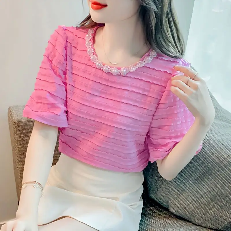 Fashion Solid Color Ruffles Puff Sleeve Beading Blouses Women's Clothing 2024 Summer New Loose Korean Tops Office Lady Shirts
Fashion Solid Color Ruffles Puff Sleeve Beading Blouses Women's Clothing 2024 Summer New Loose Korean Tops Office Lady Shirts