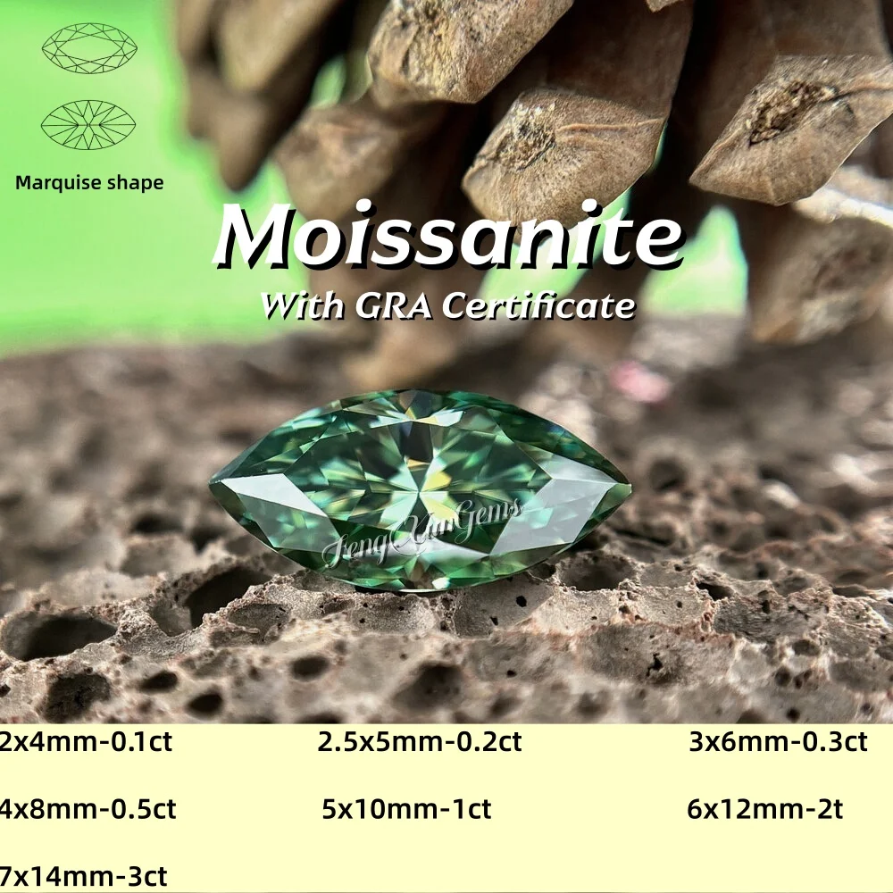 Loose Moissanite Gems Marquise shape 0.1~3ct Primary color Green moissanite With GRA Certificate Clarity VVS1 Excellent Cut
Loose Moissanite Gems Marquise shape 0.1~3ct Primary color Green moissanite With GRA Certificate Clarity VVS1 Excellent Cut