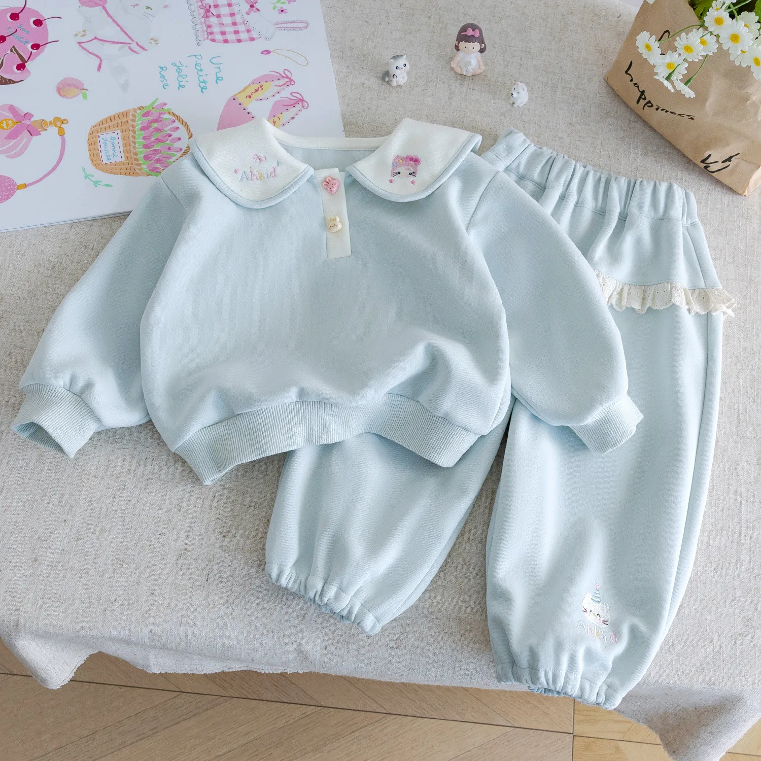 Girls Casual Faionable Sweatirt Set Doll Collar Two-Piece Suit Spring Autumn Cotton Long Sve Pure Color Cartoon
Girls Casual Faionable Sweatirt Set Doll Collar Two-Piece Suit Spring Autumn Cotton Long Sve Pure Color Cartoon
