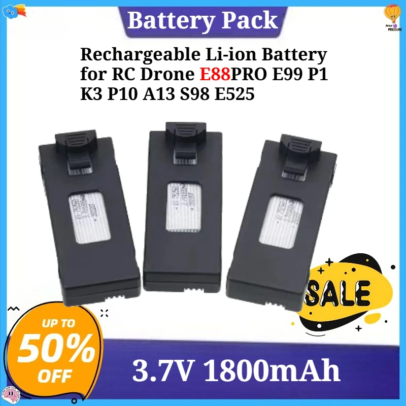 Rechargeable 3.7V 1800mAh Li-ion Battery for RC Drone E88PRO E99 P1 K3 P10 A13 S98 E525 RC Quadcopter Parts E88 Drone Battery
Rechargeable 3.7V 1800mAh Li-ion Battery for RC Drone E88PRO E99 P1 K3 P10 A13 S98 E525 RC Quadcopter Parts E88 Drone Battery