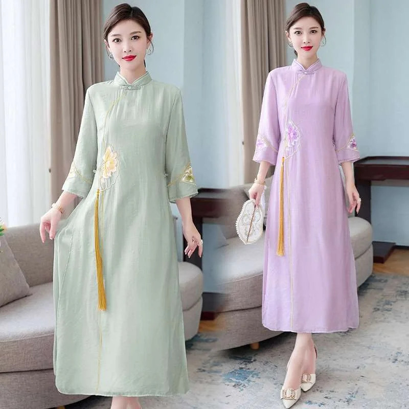 Ele Retro Chiffon Dr Women's Summer Faion Large Size Loose Waist A-Line Skirt Long Sve Stand Collar Ciwalk Dr
Ele Retro Chiffon Dr Women's Summer Faion Large Size Loose Waist A-Line Skirt Long Sve Stand Collar Ciwalk Dr