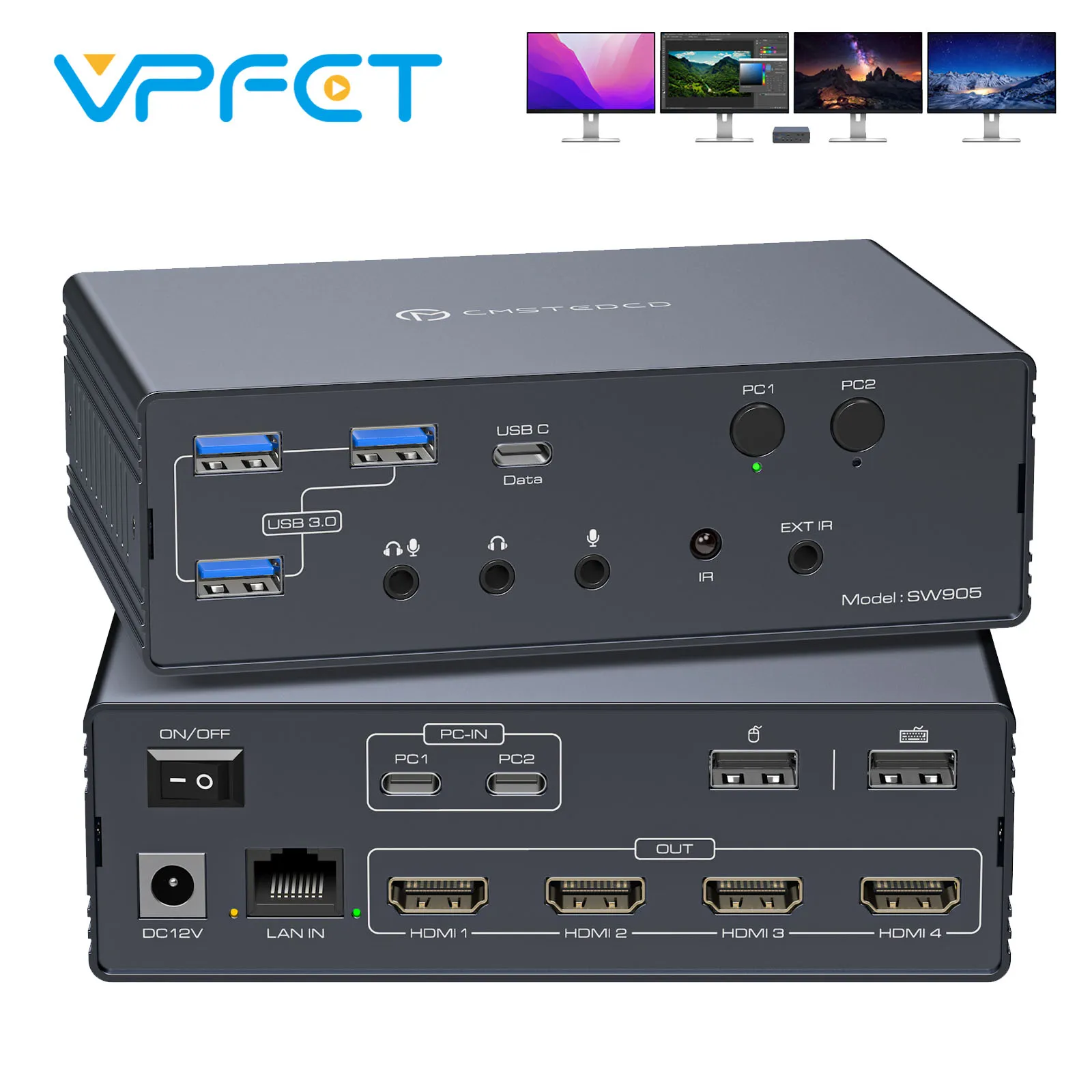 USB C KVM Switch Multi Computer Four Monitor HDMI 4K@60Hz KVM Docking Station Share 4 Monitors USB 3.2 Device 1000M Ethernet
USB C KVM Switch Multi Computer Four Monitor HDMI 4K@60Hz KVM Docking Station Share 4 Monitors USB 3.2 Device 1000M Ethernet