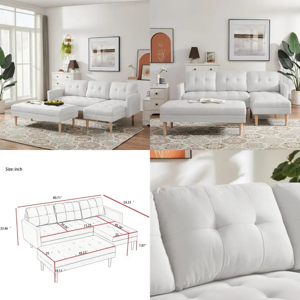 Contemporary White Fabric Sectional Sofa Bed with L-Shape Chaise and Ottoman for Living Room Comfort
Contemporary White Fabric Sectional Sofa Bed with L-Shape Chaise and Ottoman for Living Room Comfort