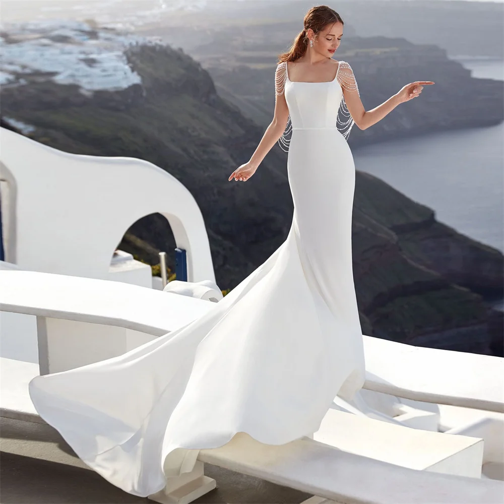 Elegant Spaghetti Straps Square Collar Pearls Mermaid Wedding Dress HOBO Backless Lace Bridal Gowns For Women Customize Measure
Elegant Spaghetti Straps Square Collar Pearls Mermaid Wedding Dress HOBO Backless Lace Bridal Gowns For Women Customize Measure