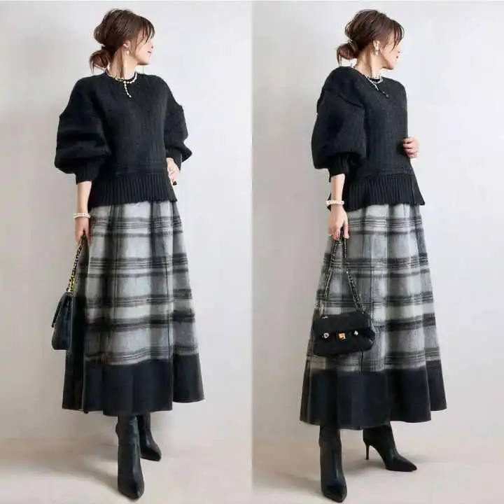 Японский свободный круглый вязаный топ Ne Batwing Sve и шерстяная юбка в клетку, комплект из двух предметов, женский зимний повседневный комплект Faion
Японский свободный круглый вязаный топ Ne Batwing Sve и шерстяная юбка в клетку, комплект из двух предметов, женский зимний повседневный комплект Faion