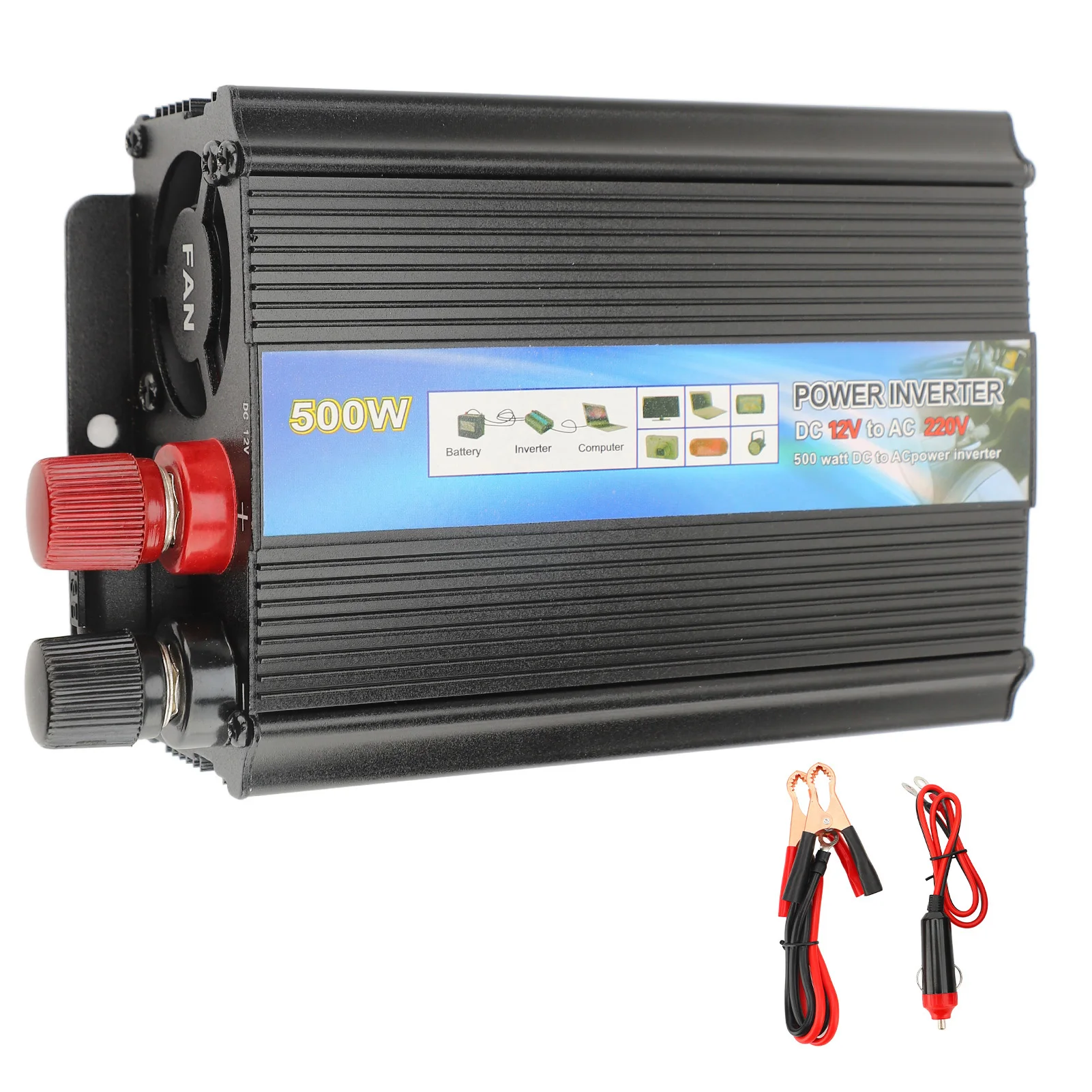 12V Power Inverter 500W High Efficiency Aluminum Alloy to AC Power Converter for Car Home Use Vehicle Power Inverter
12V Power Inverter 500W High Efficiency Aluminum Alloy to AC Power Converter for Car Home Use Vehicle Power Inverter
