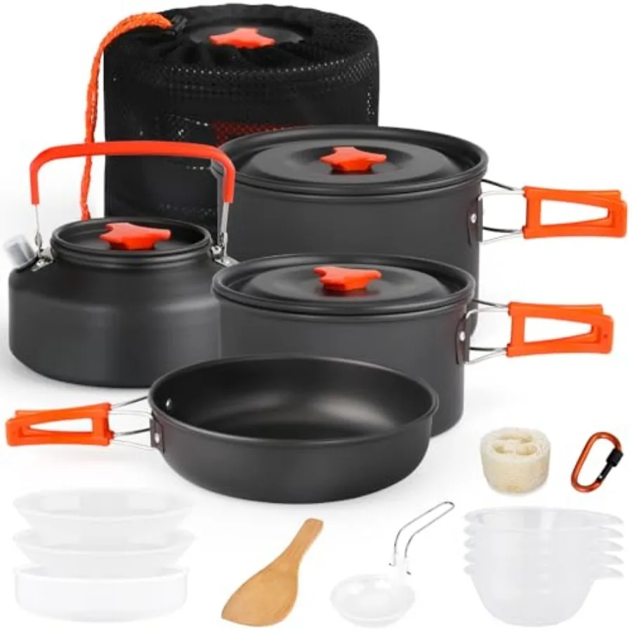 Camping Cookware Set Camping Gear Campfire Utensils Non-Stick Cooking Equipment Lightweight Stackable Pot Pan Bowls with Storag
Camping Cookware Set Camping Gear Campfire Utensils Non-Stick Cooking Equipment Lightweight Stackable Pot Pan Bowls with Storag