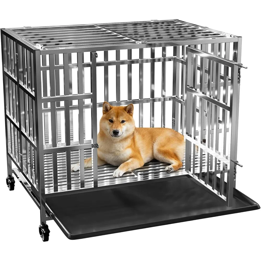 Heavy Duty Dog Crate, Indestructible Stainless Steel Dog Cage Kennel for Large Dogs (XL/XXL) with Removable Tray, Wheels.
Heavy Duty Dog Crate, Indestructible Stainless Steel Dog Cage Kennel for Large Dogs (XL/XXL) with Removable Tray, Wheels.