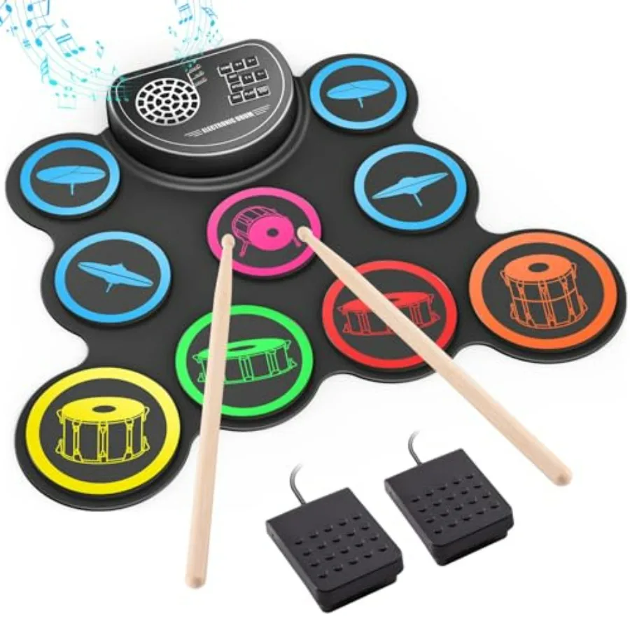 Electronic Drum Set, 9-Drum Practice Pad with Headphone Jack, Roll-up Drum Kit Machine with Built-in Speaker Drum Pedals and St
Electronic Drum Set, 9-Drum Practice Pad with Headphone Jack, Roll-up Drum Kit Machine with Built-in Speaker Drum Pedals and St