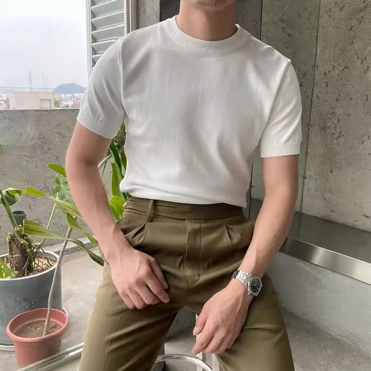 2023 Spring Short Sleeve Sweater T-shirt Men Solid Color Knitted Thickened Tshirt Streetwear High Quality Men Tee Shirt F103
2023 Spring Short Sleeve Sweater T-shirt Men Solid Color Knitted Thickened Tshirt Streetwear High Quality Men Tee Shirt F103