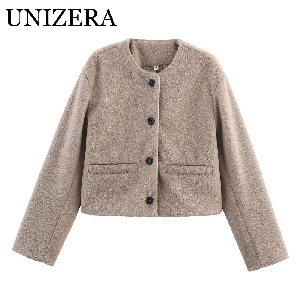 European and American women's wool blend round neck solid color single breasted jacket, jacket, casual top
European and American women's wool blend round neck solid color single breasted jacket, jacket, casual top