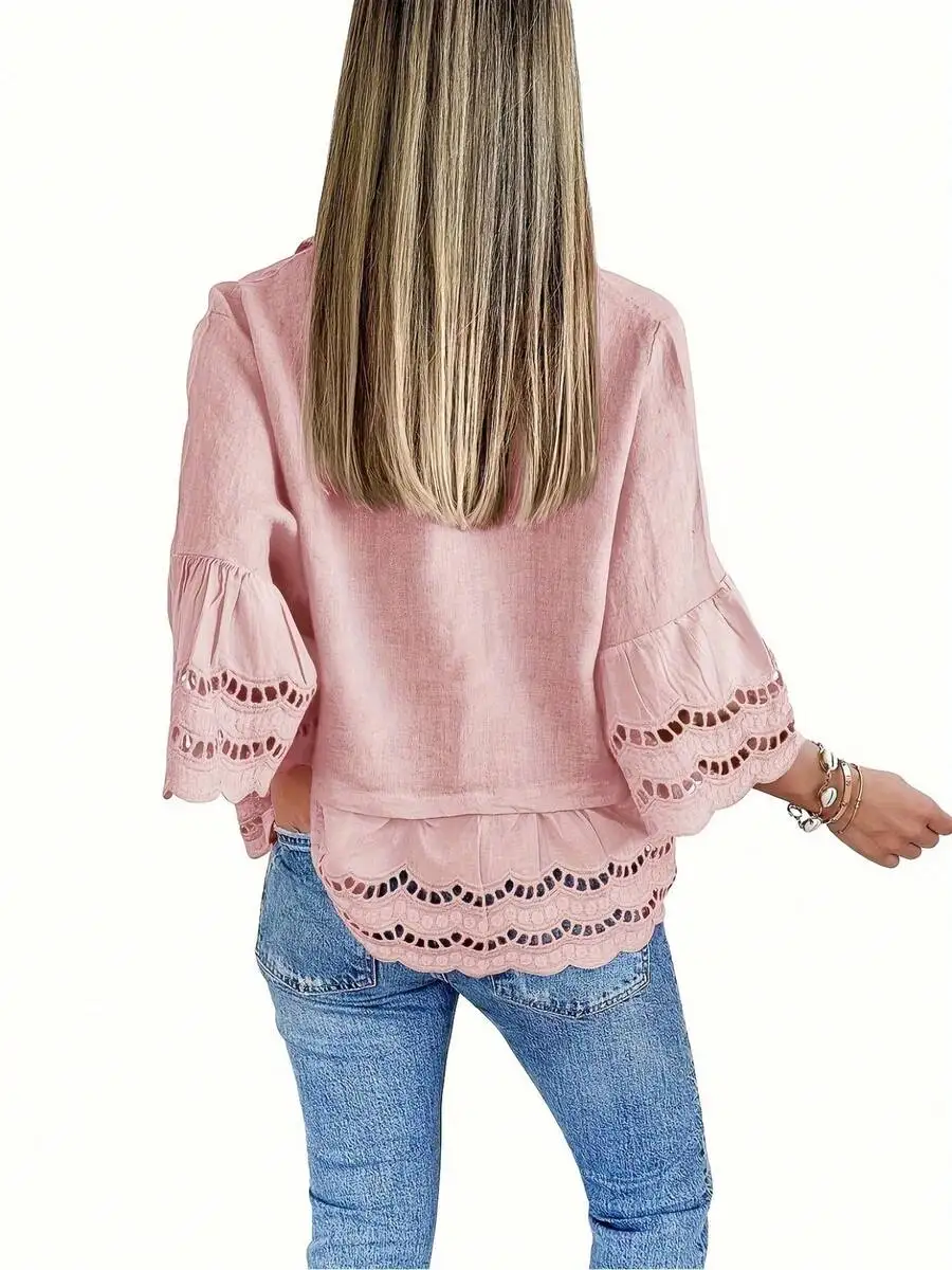Womens Pink Lace Trim 3/4 Sleeve Blouse Casual Spring Summer Shirt
Womens Pink Lace Trim 3/4 Sleeve Blouse Casual Spring Summer Shirt