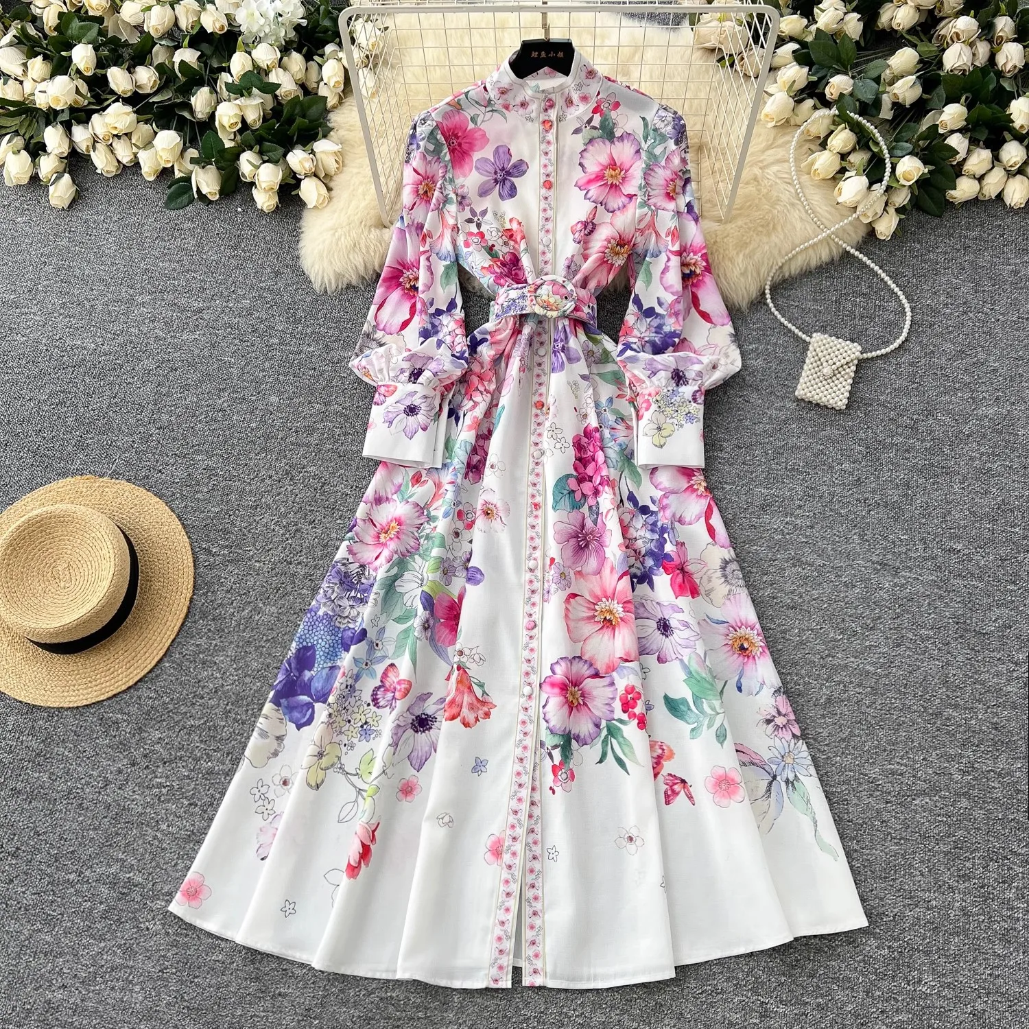 Runway 2025 Spring Summer Floral Print Long Shirt Dress Women's Turtleneck Lantern Sleeve Print Belt Casual Holiday Dress Female
Runway 2025 Spring Summer Floral Print Long Shirt Dress Women's Turtleneck Lantern Sleeve Print Belt Casual Holiday Dress Female