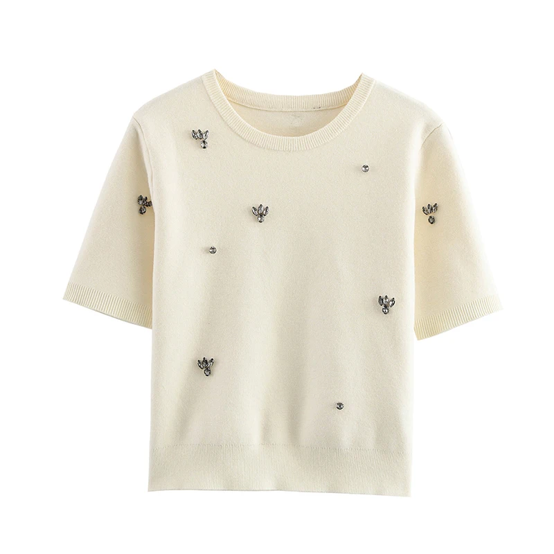 YENKYE 2025 Fashion Faux Jewel Bead Appliques Knit T Shirt Women O Neck Short Sleeve Casual Tops Spring Summer Tees
YENKYE 2025 Fashion Faux Jewel Bead Appliques Knit T Shirt Women O Neck Short Sleeve Casual Tops Spring Summer Tees
