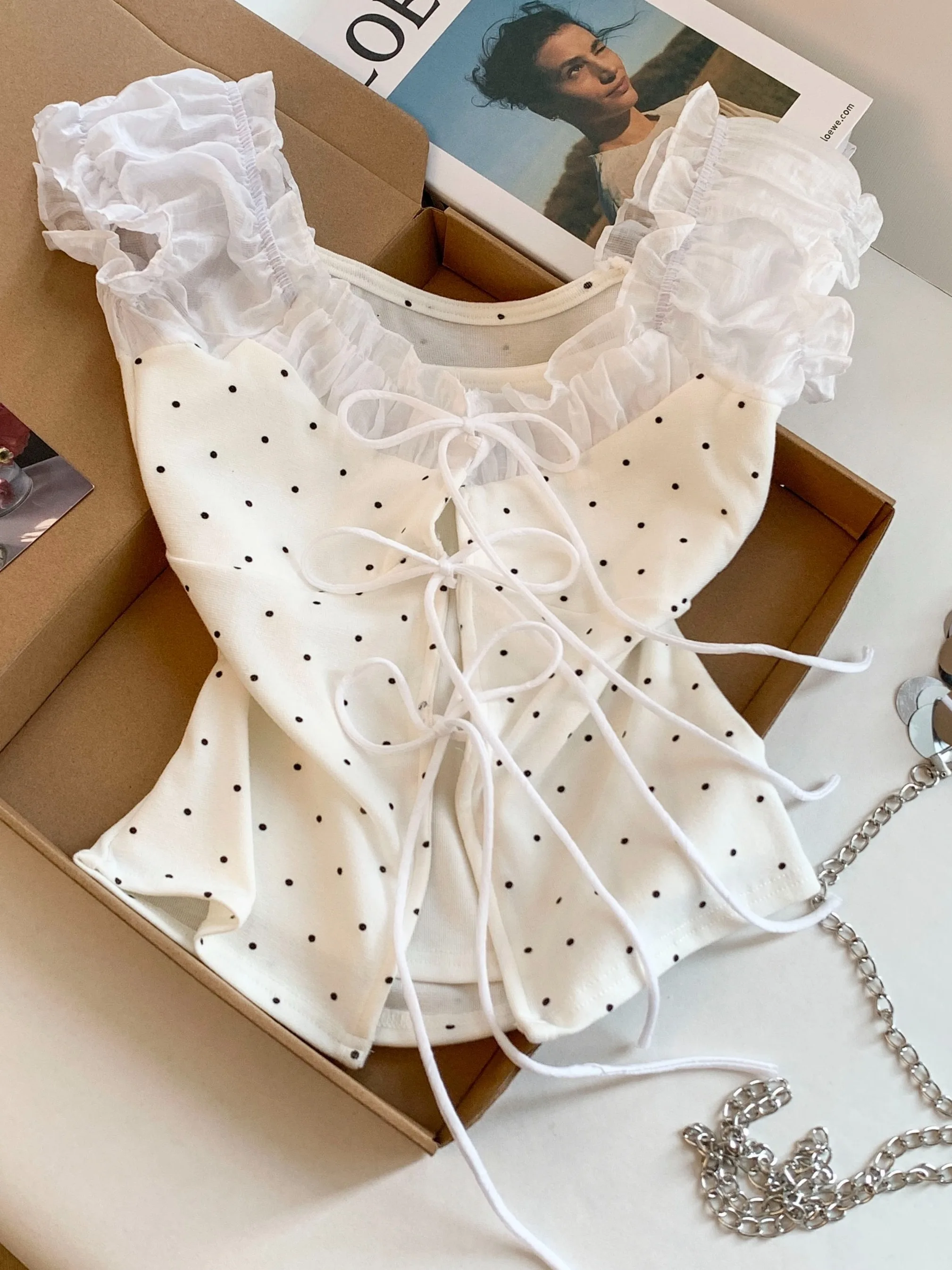 Sweet Spicy Polka Dot Knot Short Sleeve T-Shirt Women's Spring Summer Anti-Aging Style Waist-Cinching Slimming Vers...
Sweet Spicy Polka Dot Knot Short Sleeve T-Shirt Women's Spring Summer Anti-Aging Style Waist-Cinching Slimming Vers...