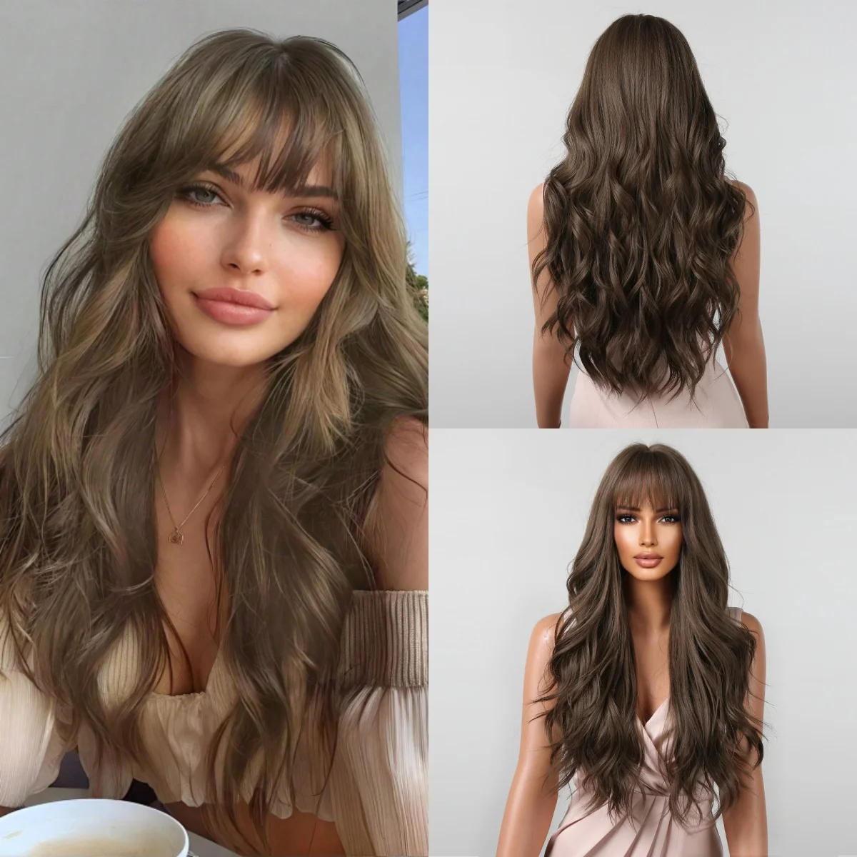 Long Wavy Dark Brown Wig with Full Bangs Synthetic Hair for Women Heat Resistant Fiber Style Soft Fluffy Curls Party Use
Long Wavy Dark Brown Wig with Full Bangs Synthetic Hair for Women Heat Resistant Fiber Style Soft Fluffy Curls Party Use