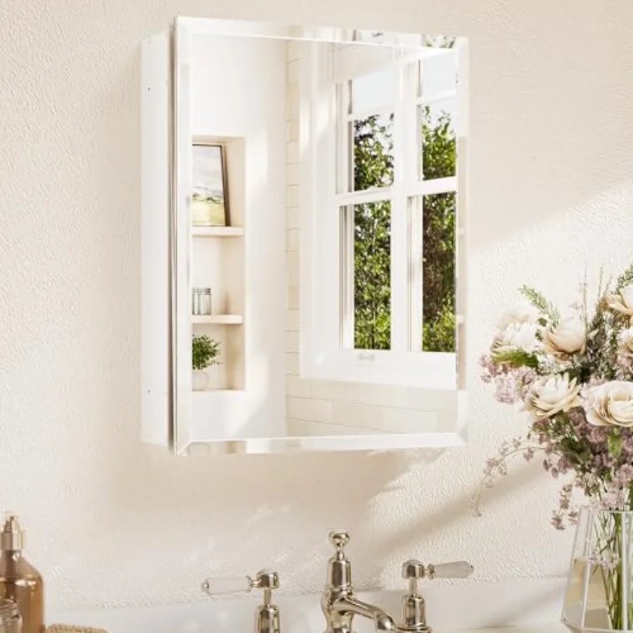 14 x 18 Medicine Cabinet with Tempered Beveled Mirror Bathroom Mirror with Storage Aluminum Cabinet DTC Hinges, Stepless Adjust
14 x 18 Medicine Cabinet with Tempered Beveled Mirror Bathroom Mirror with Storage Aluminum Cabinet DTC Hinges, Stepless Adjust