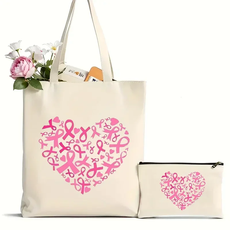 2Pcs Hope Pink Ribbon Pink Love Pattern Printed Handbag Leisure Travel Beach Bag Large Capacity Shoulder Shopping Bag
2Pcs Hope Pink Ribbon Pink Love Pattern Printed Handbag Leisure Travel Beach Bag Large Capacity Shoulder Shopping Bag