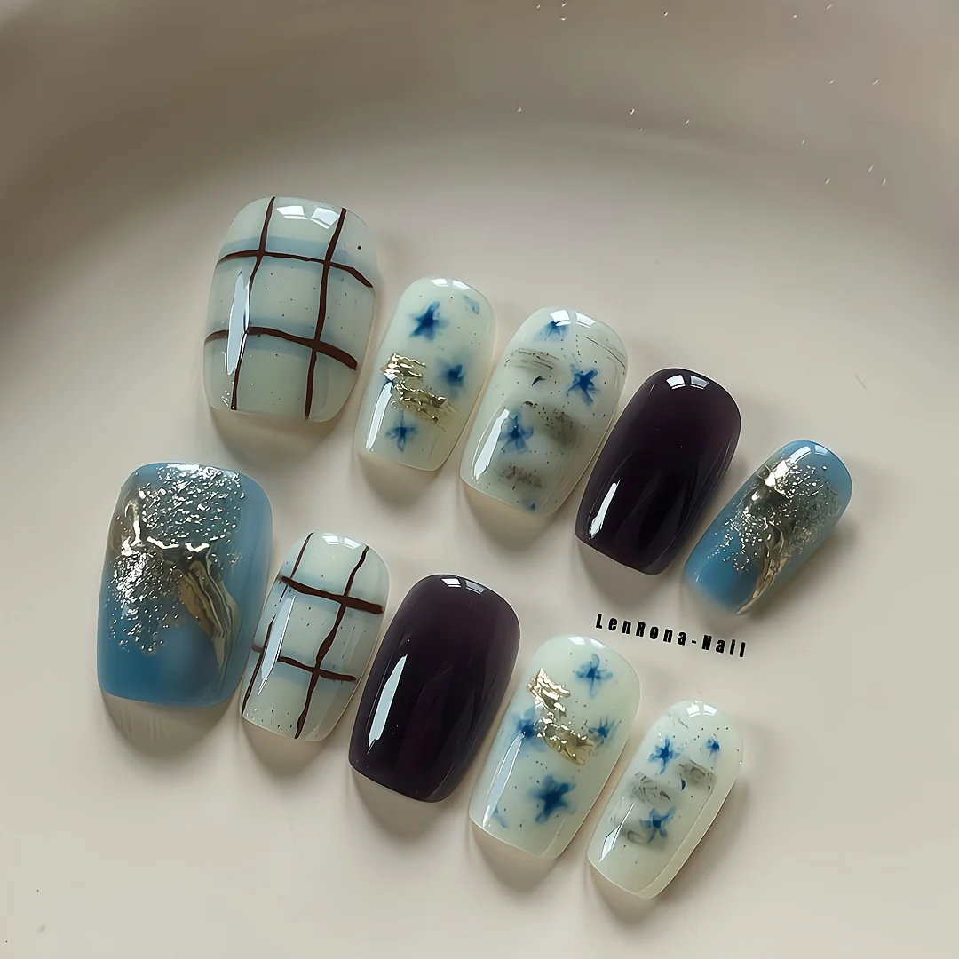 10Pcs Handmade Press-On Nails French Artistic Plaid Gilded Amber Full Coverage Nail Tips for Women&Girl Detachable Wearable Nail
10Pcs Handmade Press-On Nails French Artistic Plaid Gilded Amber Full Coverage Nail Tips for Women&Girl Detachable Wearable Nail