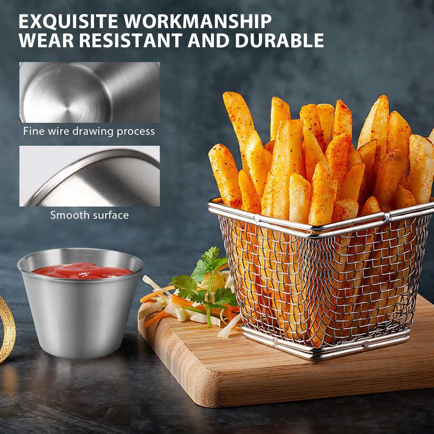 AB47-1 Pack Of 10 - Premium Brushed Stainless Steel Condiment Sauce Cups Spices Pots Liquid Dips Bowls - 2.5Oz 70Ml
AB47-1 Pack Of 10 - Premium Brushed Stainless Steel Condiment Sauce Cups Spices Pots Liquid Dips Bowls - 2.5Oz 70Ml
