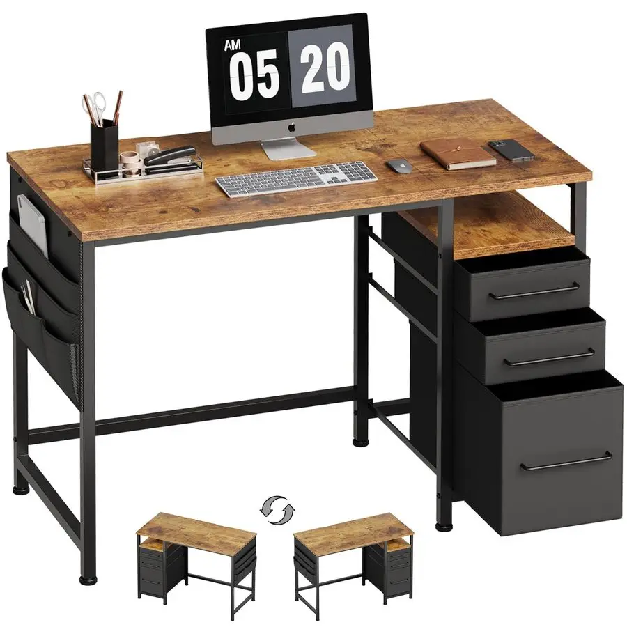 Small Desk with Drawers, 40 inch Computer Desk with Shelves, Writing Desk with Storage, Small Office Desk with Metal Frame, Rust
Small Desk with Drawers, 40 inch Computer Desk with Shelves, Writing Desk with Storage, Small Office Desk with Metal Frame, Rust
