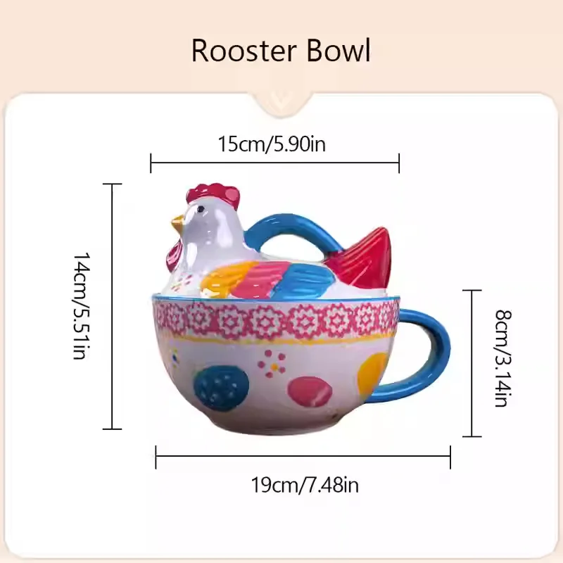 Colorful Chicken Pattern Ceramic Bowl with Lid, Light Luxury Multi-use Tableware Rice Soup Noodle Fruit Salad Bowl for Home
Colorful Chicken Pattern Ceramic Bowl with Lid, Light Luxury Multi-use Tableware Rice Soup Noodle Fruit Salad Bowl for Home