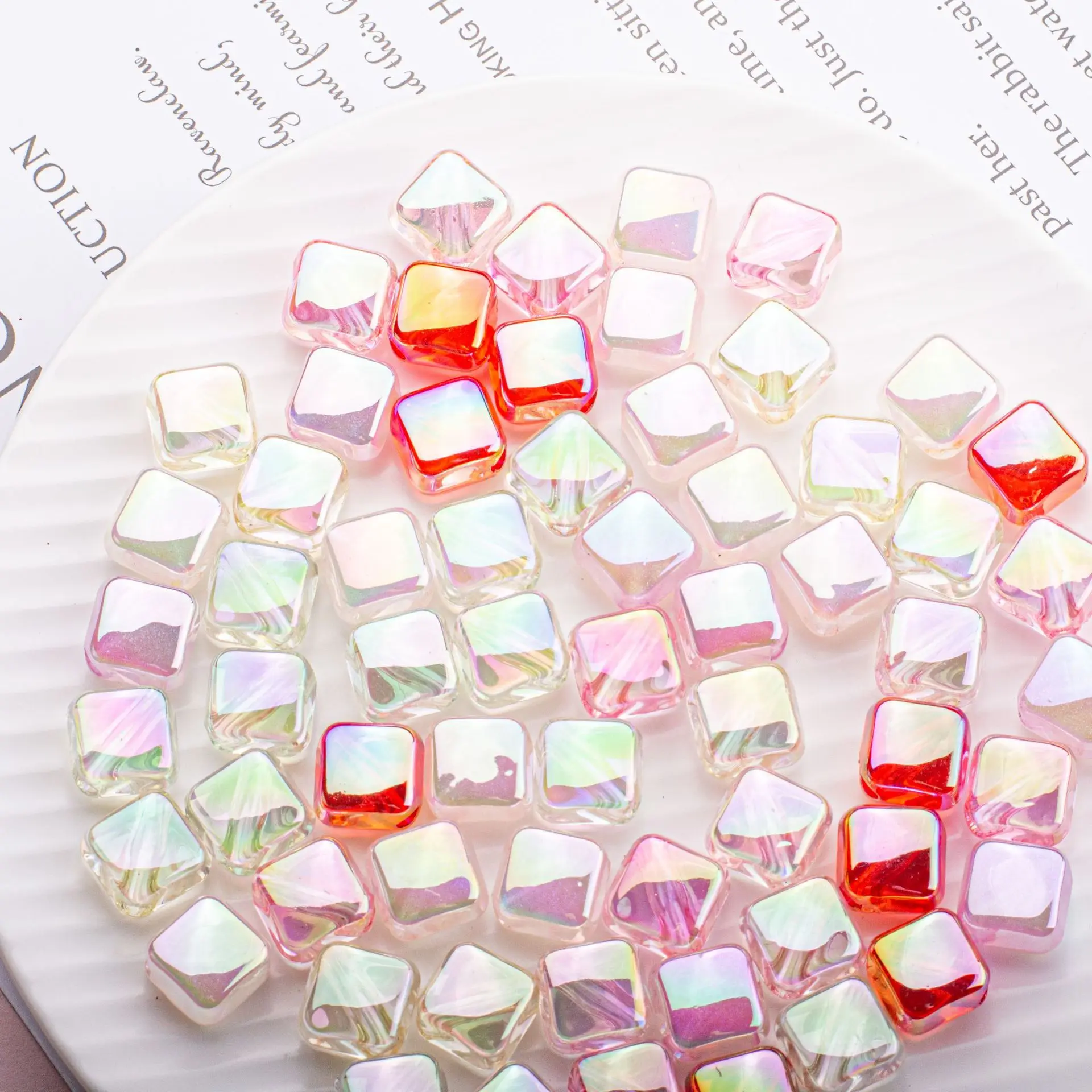 100pcs 13*6mm Transparent AB Flat Square Geometry Plastic Necklace Beads Ornament Accessory Material Earring Bracelet Spacers
100pcs 13*6mm Transparent AB Flat Square Geometry Plastic Necklace Beads Ornament Accessory Material Earring Bracelet Spacers