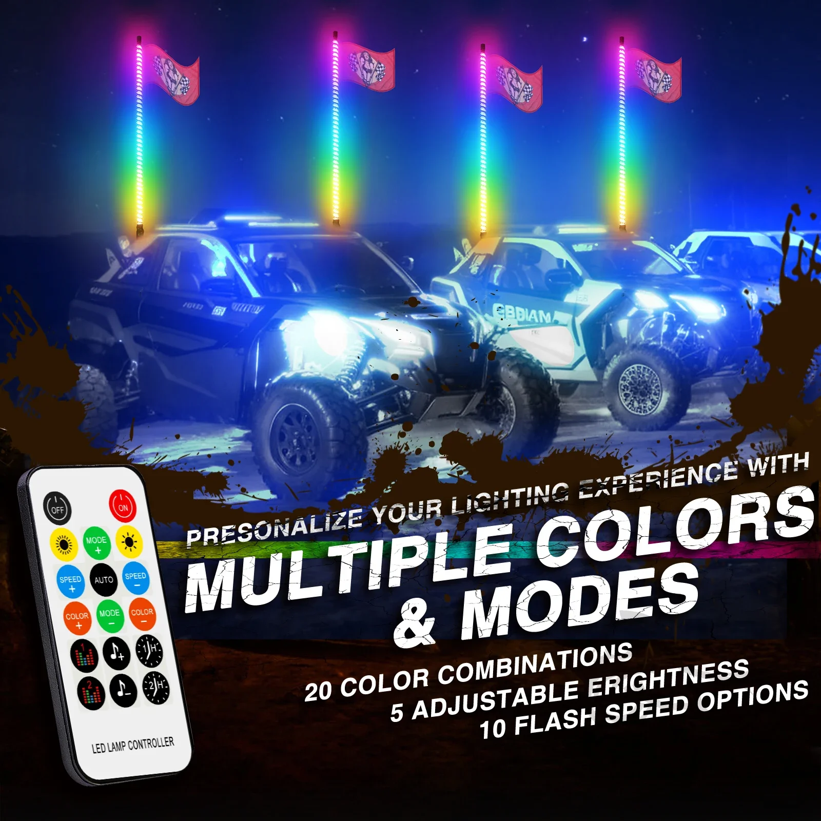 2PCS 3FT LED COB Turn Reverse Whip Light RGB LED Antenna Spiral Light Compatible With Polaris RZR Maverick X3 Golf Cart Truck
2PCS 3FT LED COB Turn Reverse Whip Light RGB LED Antenna Spiral Light Compatible With Polaris RZR Maverick X3 Golf Cart Truck